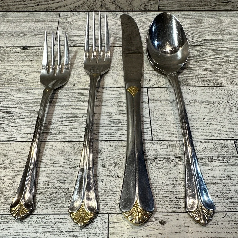 Towle Santa Barbara Stainless Steel Flatware 4PC Vintage *Some Gold Missing*